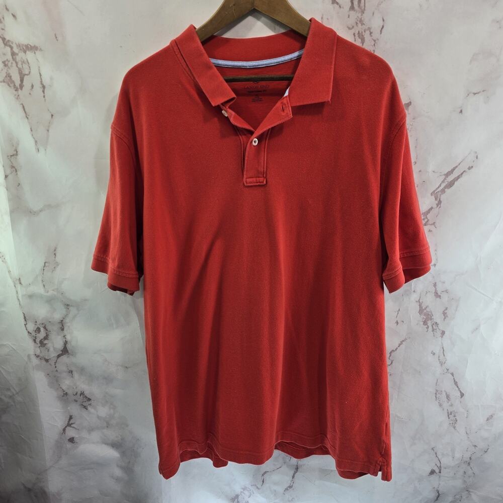 Lands End Shirt Mens XL Orange Polo Short Sleeve Cotton Pique Traditional Fit